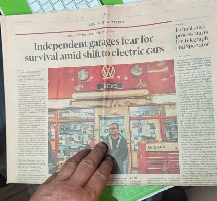 A newspaper article about independent garages and the technician shortage